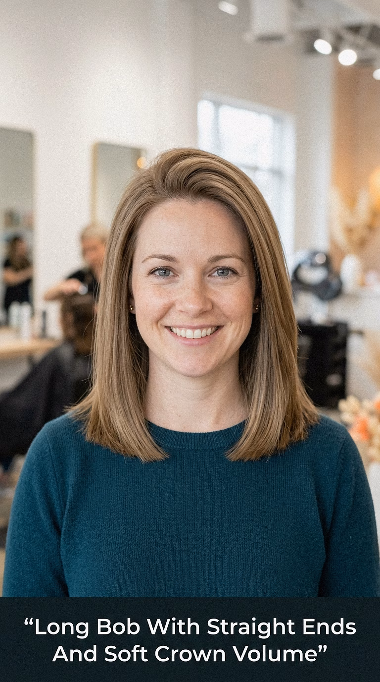 Long Bob With Straight Ends And Soft Crown Volume