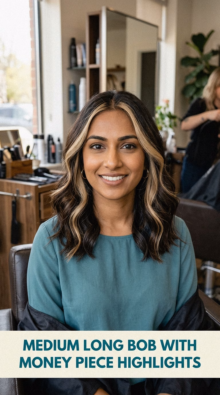 Medium Long Bob With Money Piece Highlights