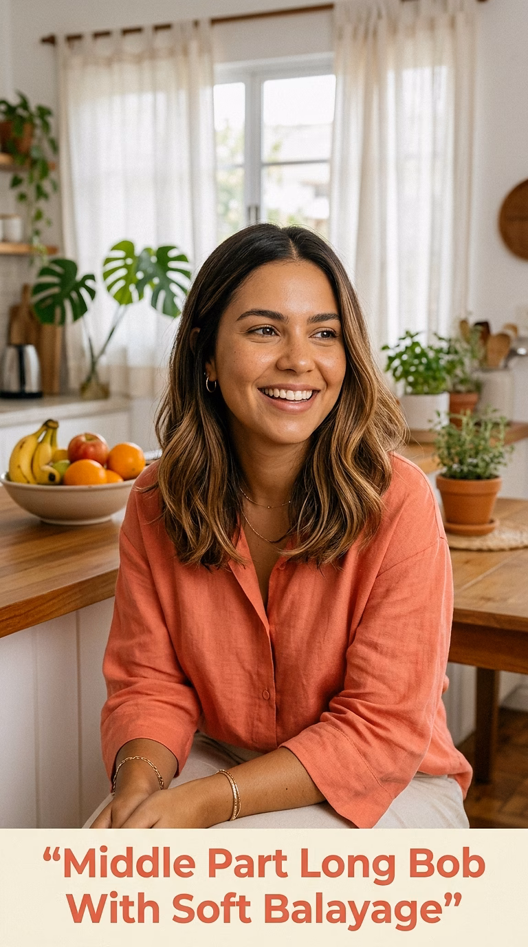 Middle Part Long Bob With Soft Balayage