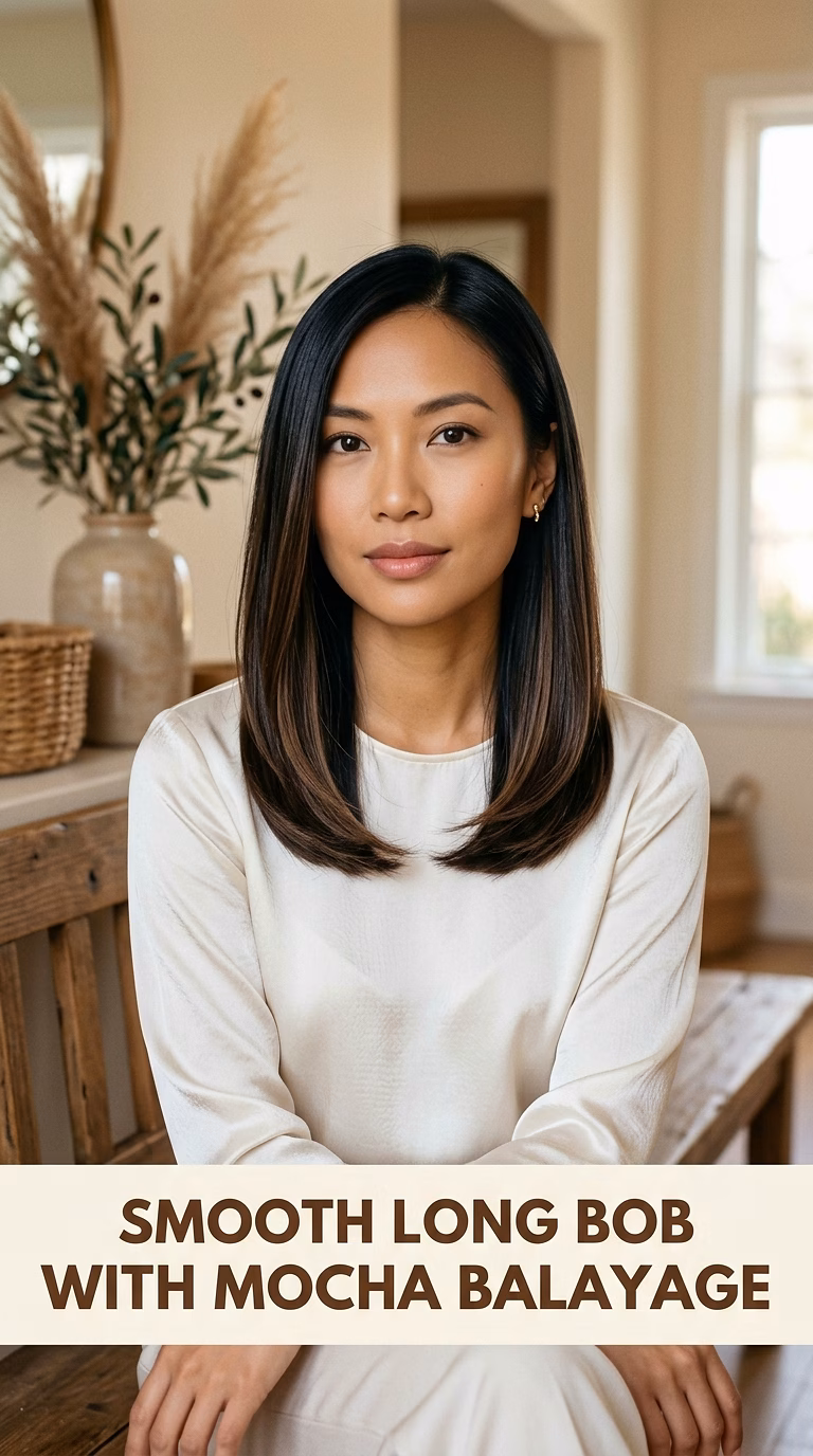 Smooth Long Bob With Mocha Balayage