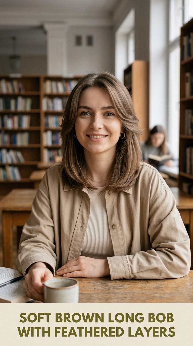 Soft Brown Long Bob With Feathered Layers
