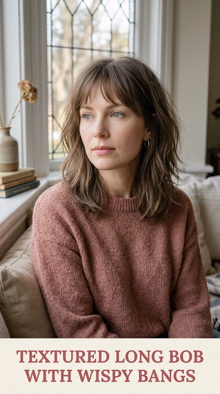 Textured Long Bob With Wispy Bangs