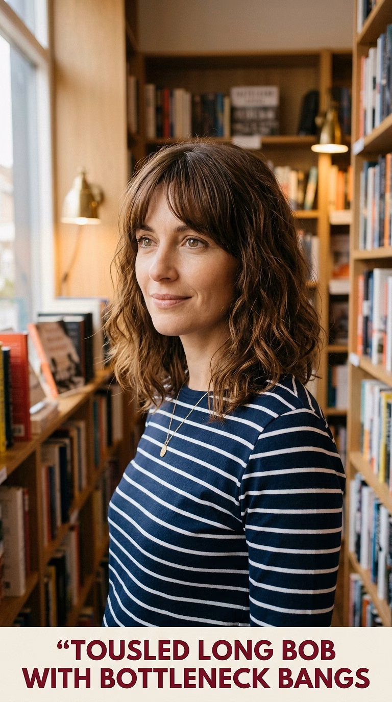 Tousled Long Bob With Bottleneck Bangs