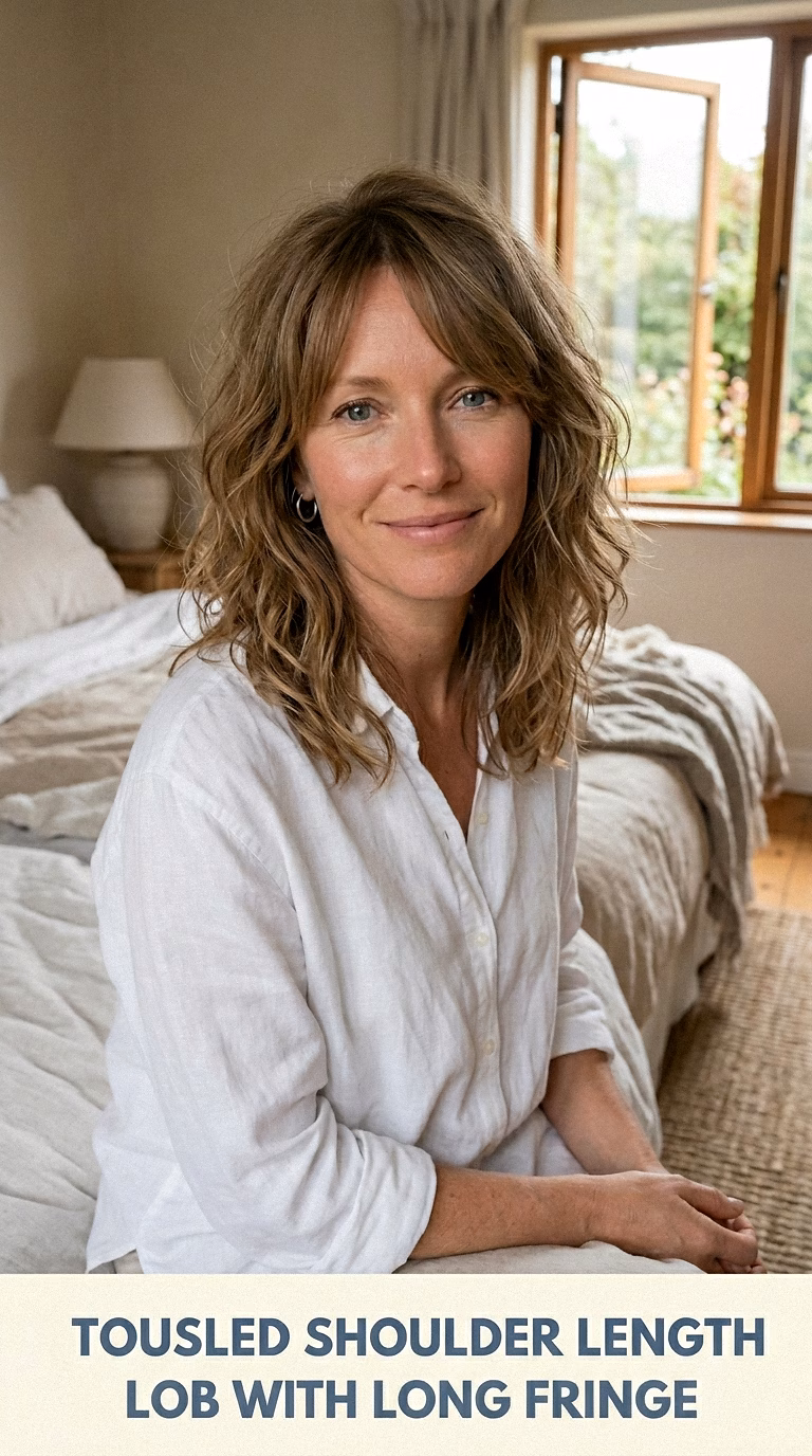 Tousled Shoulder Length Lob With Long Fringe