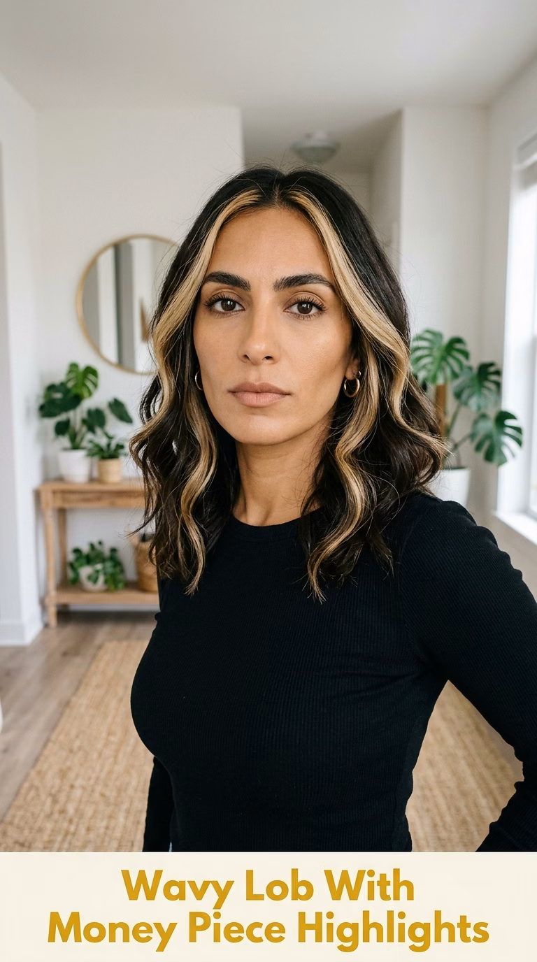 Wavy Lob With Money Piece Highlights