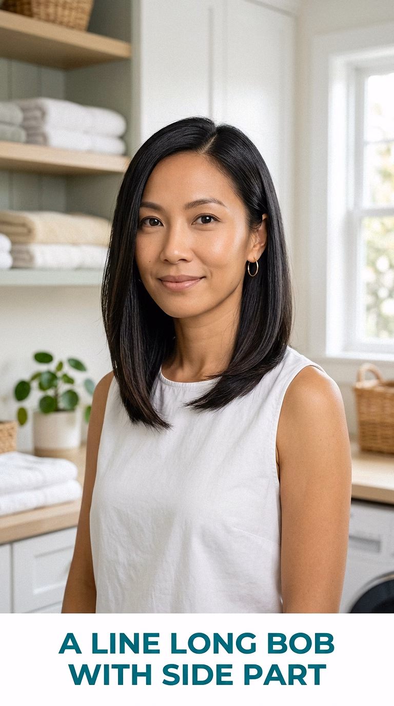 A Line Long Bob With Side Part