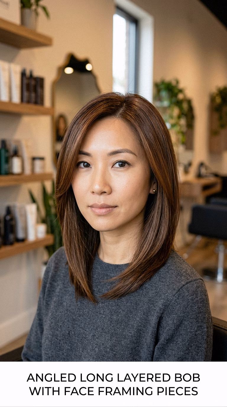 Angled Long Layered Bob With Face Framing Pieces