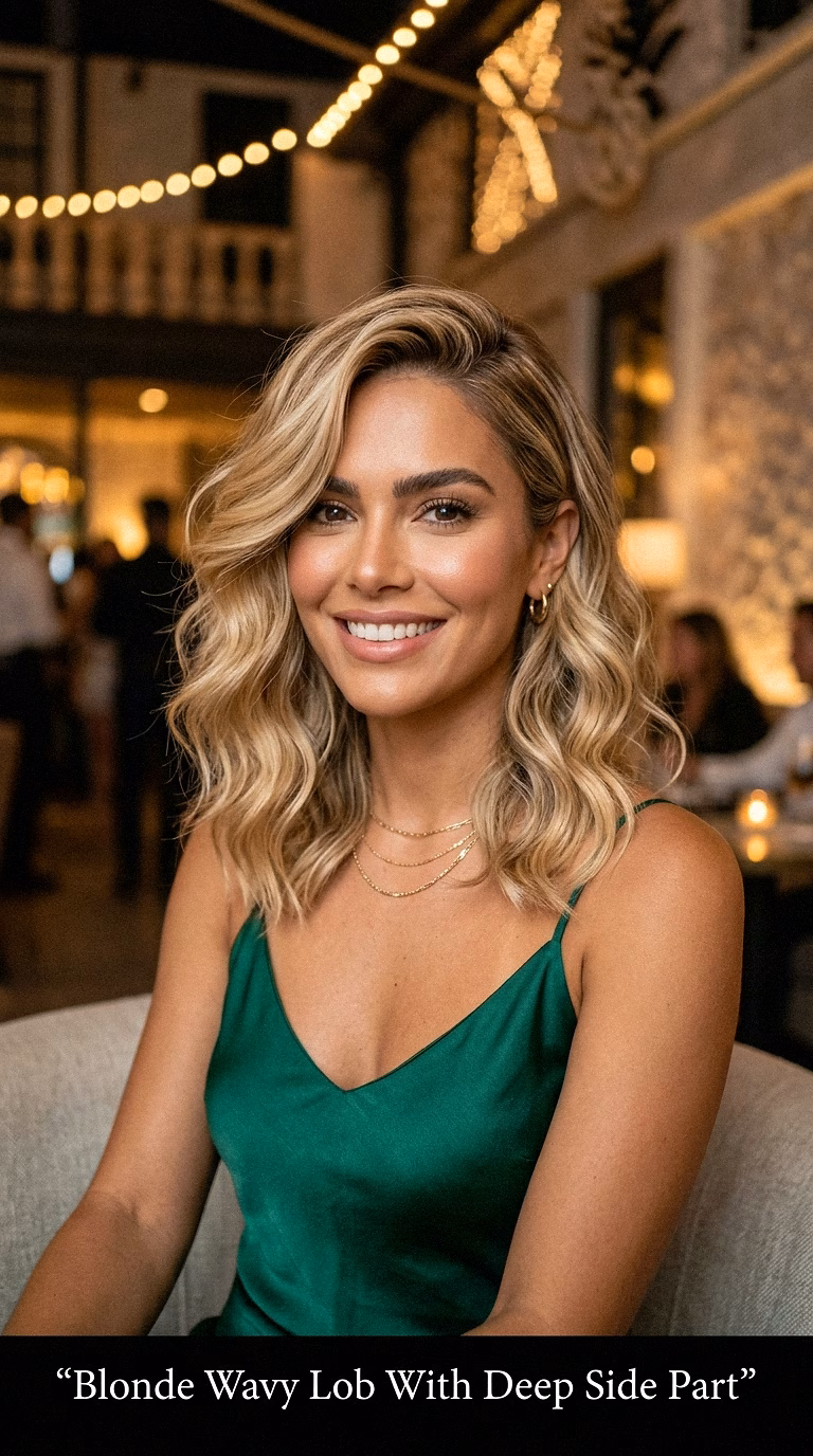 Blonde Wavy Lob With Deep Side Part