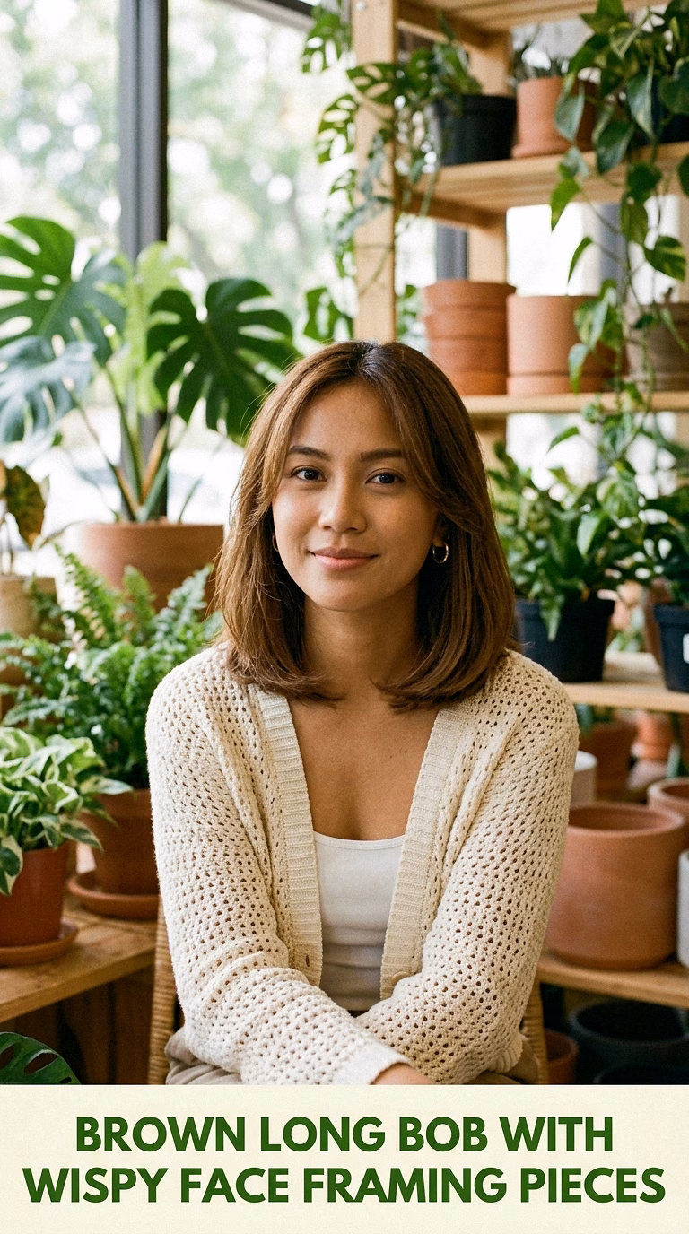 Brown Long Bob With Wispy Face Framing Pieces