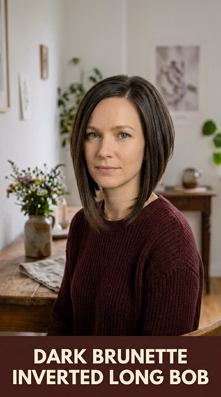Dark Brunette Inverted Long Bob