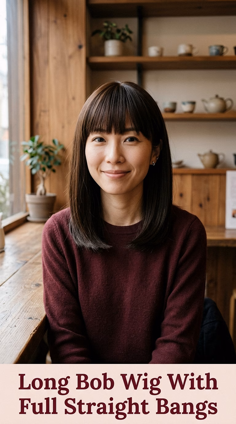 Long Bob Wig With Full Straight Bangs
