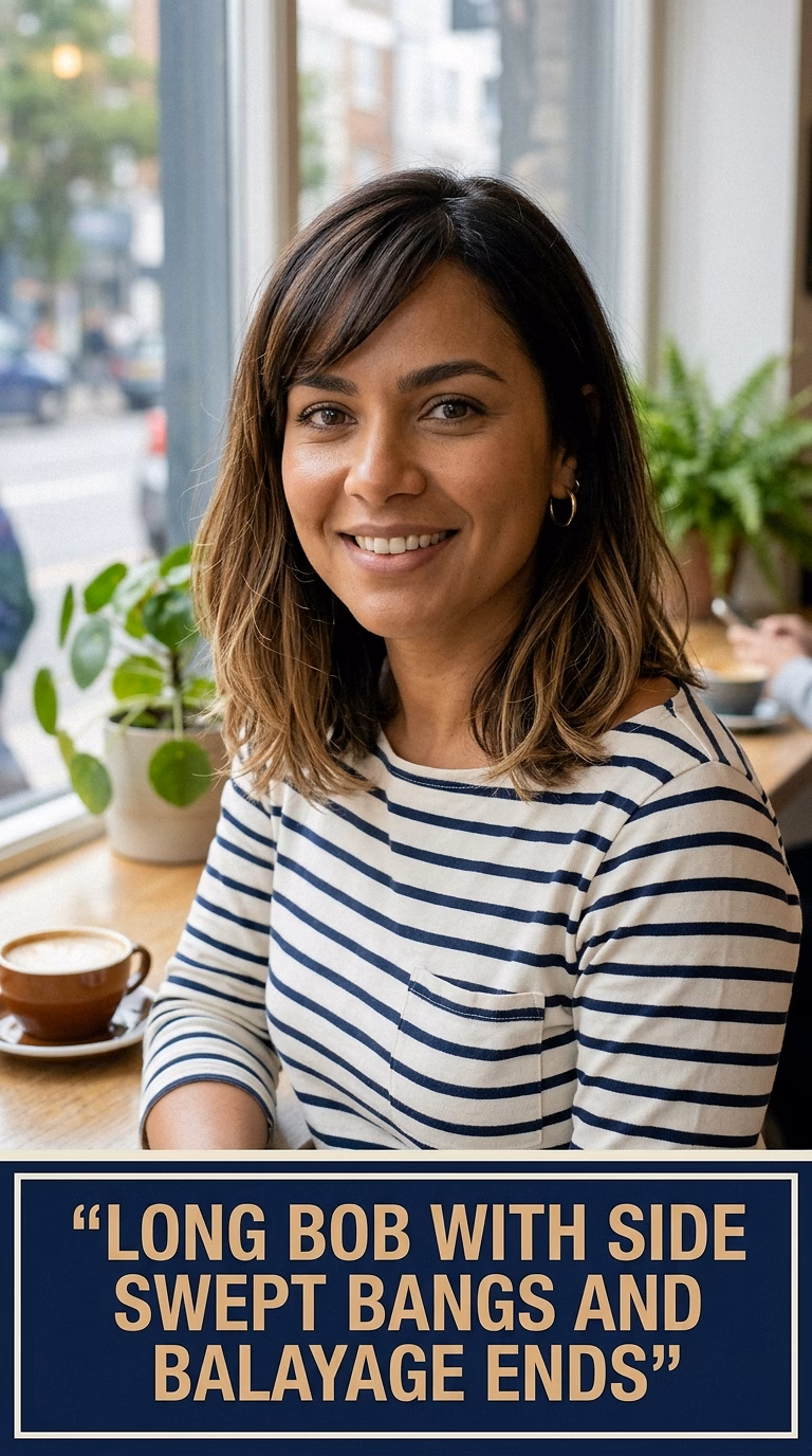 Long Bob With Side Swept Bangs And Balayage Ends