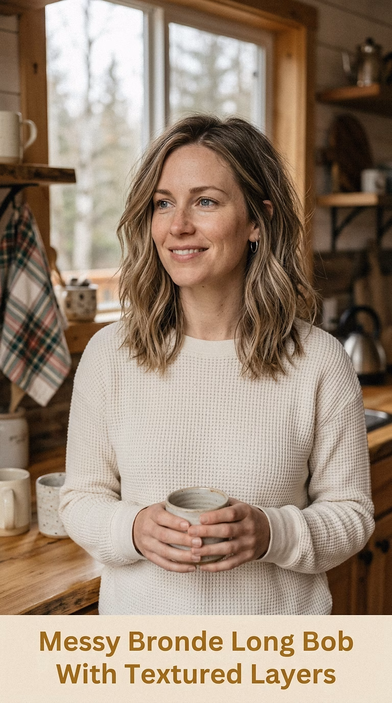 Messy Bronde Long Bob With Textured Layers