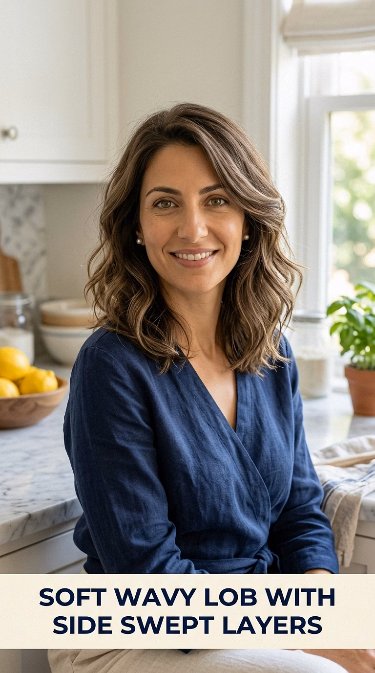 Soft Wavy Lob With Side Swept Layers