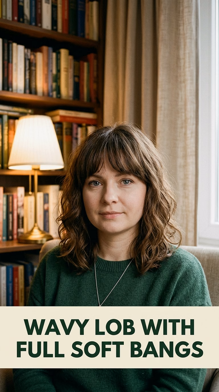 Wavy Lob With Full Soft Bangs