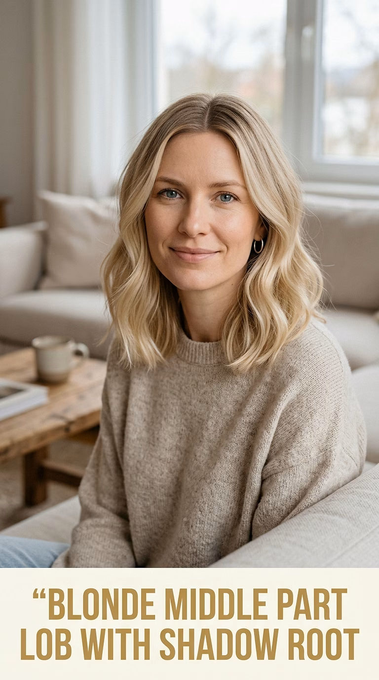 Blonde Middle Part Lob With Shadow Root