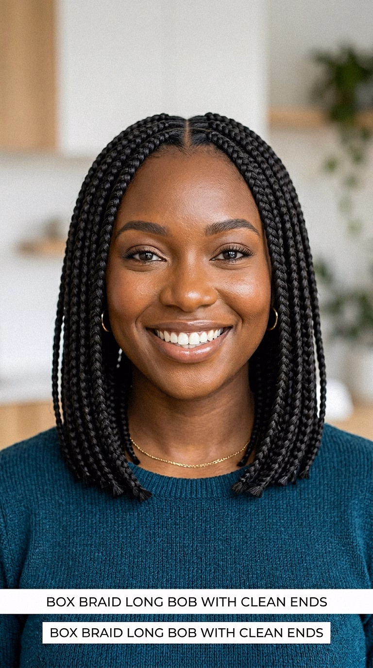 Box Braid Long Bob With Clean Ends