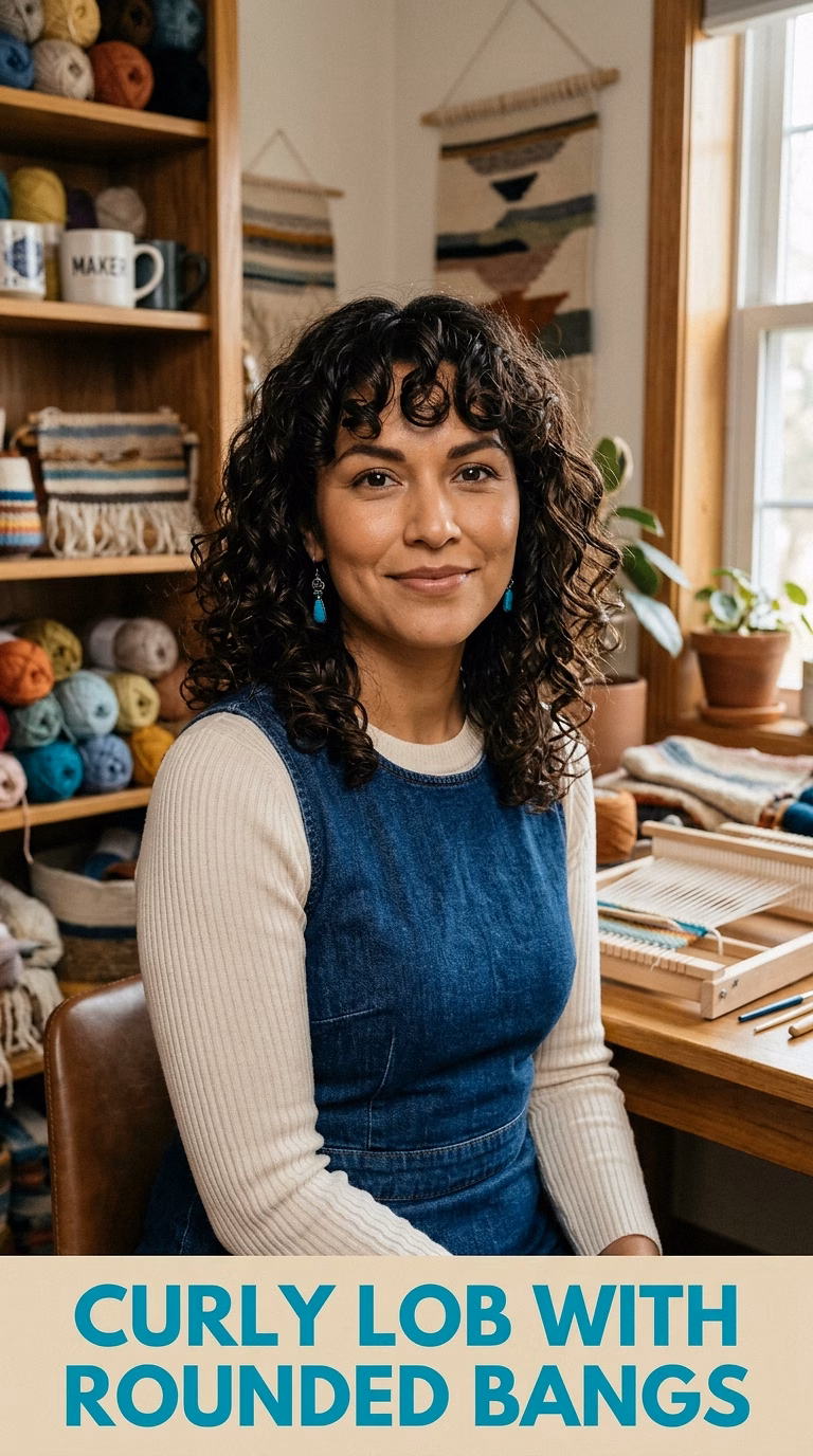Curly Lob With Rounded Bangs