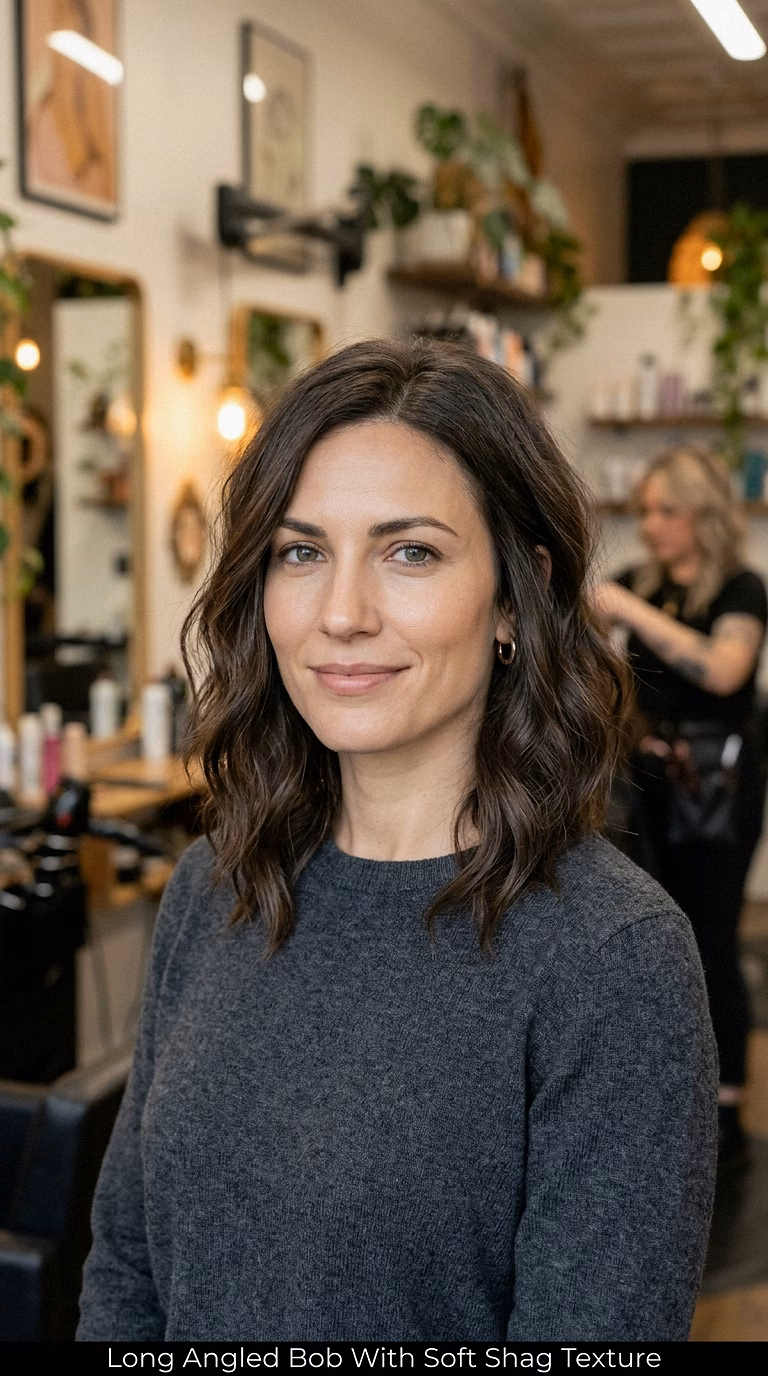 Long Angled Bob With Soft Shag Texture