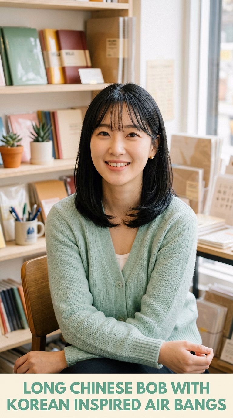 Long Chinese Bob With Korean Inspired Air Bangs