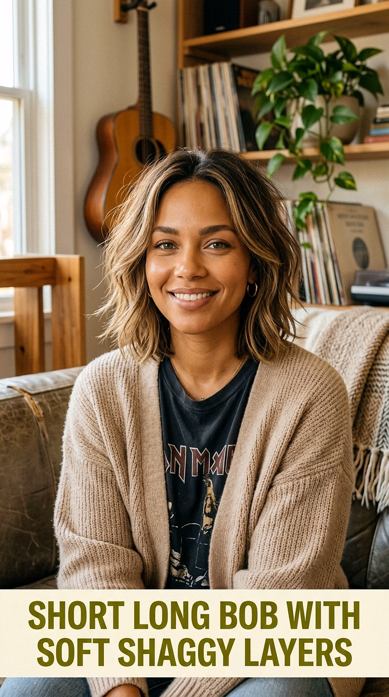 Short Long Bob With Soft Shaggy Layers
