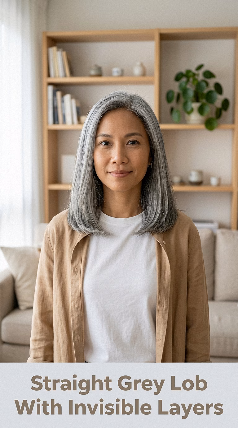 Straight Grey Lob With Invisible Layers