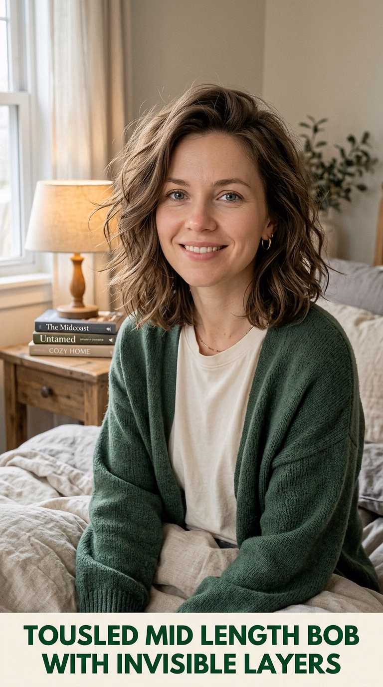 Tousled Mid Length Bob With Invisible Layers