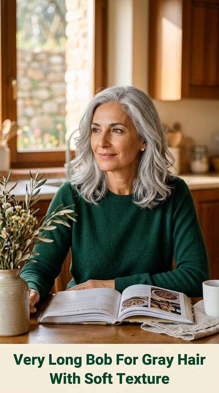 Very Long Bob For Gray Hair With Soft Texture