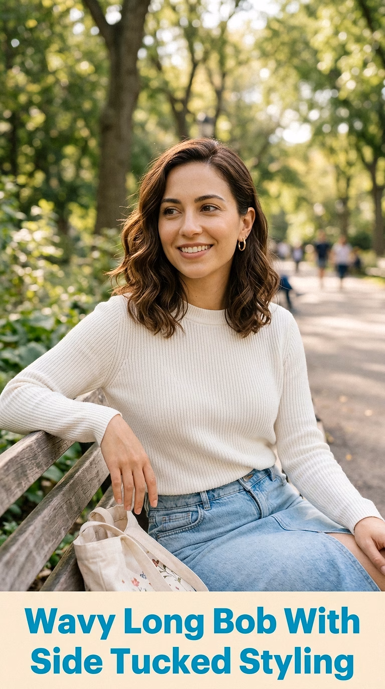 Wavy Long Bob With Side Tucked Styling