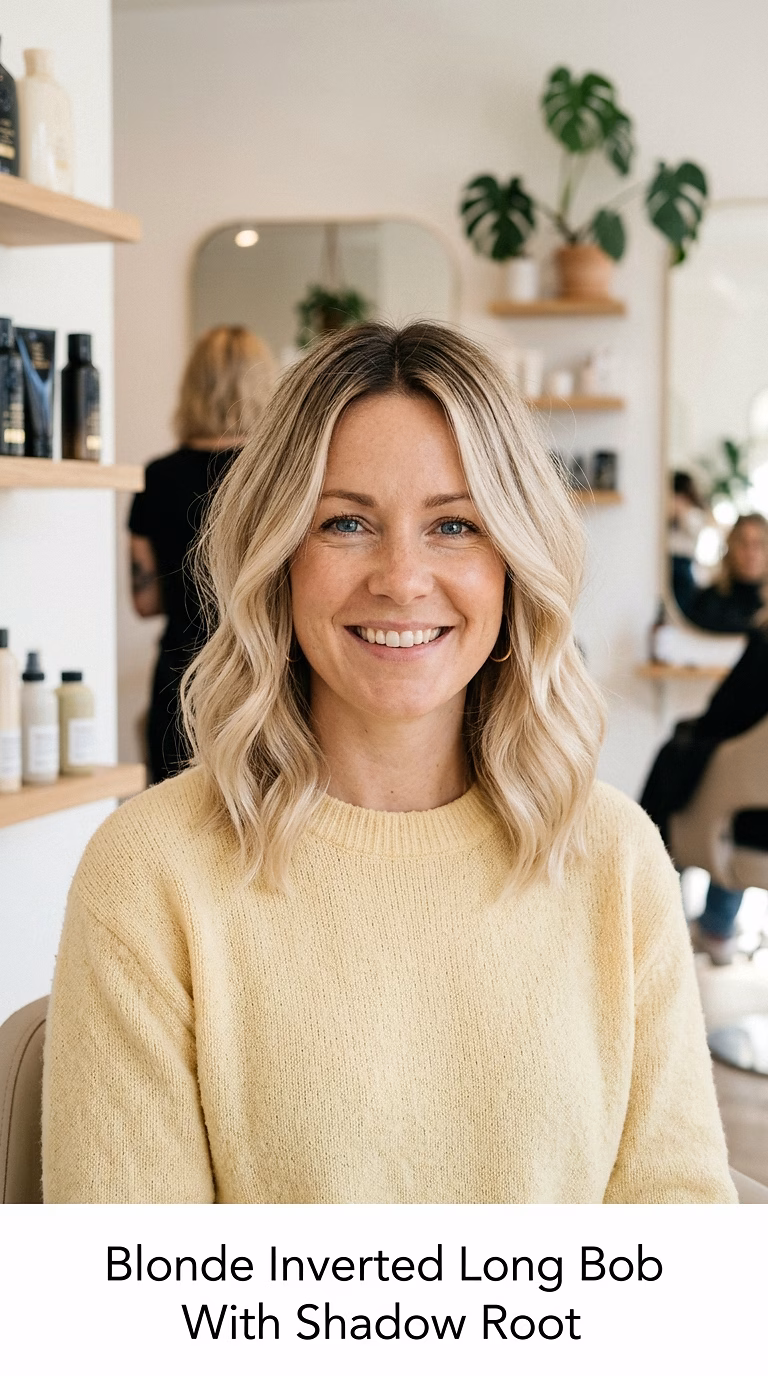 Blonde Inverted Long Bob With Shadow Root