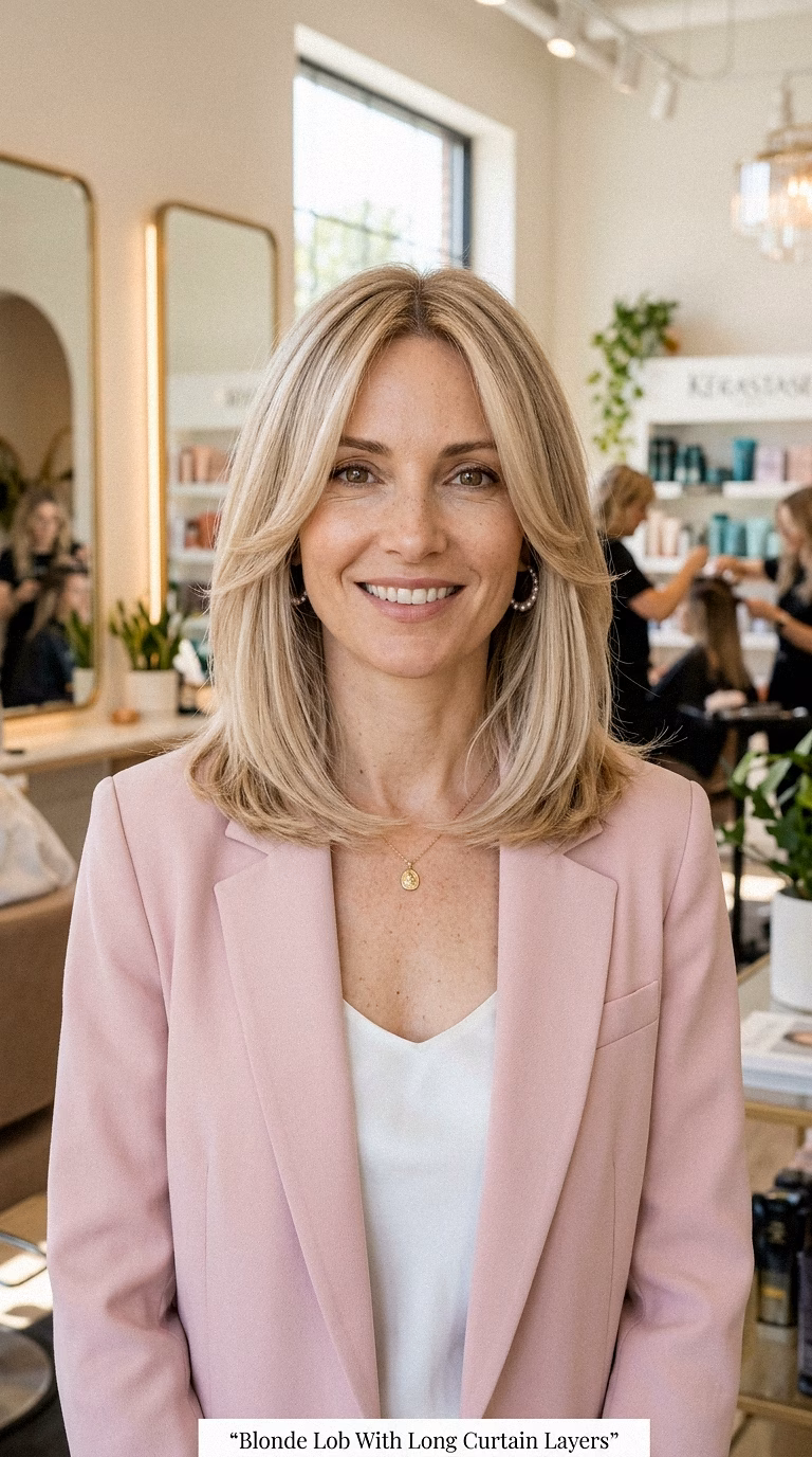 Blonde Lob With Long Curtain Layers