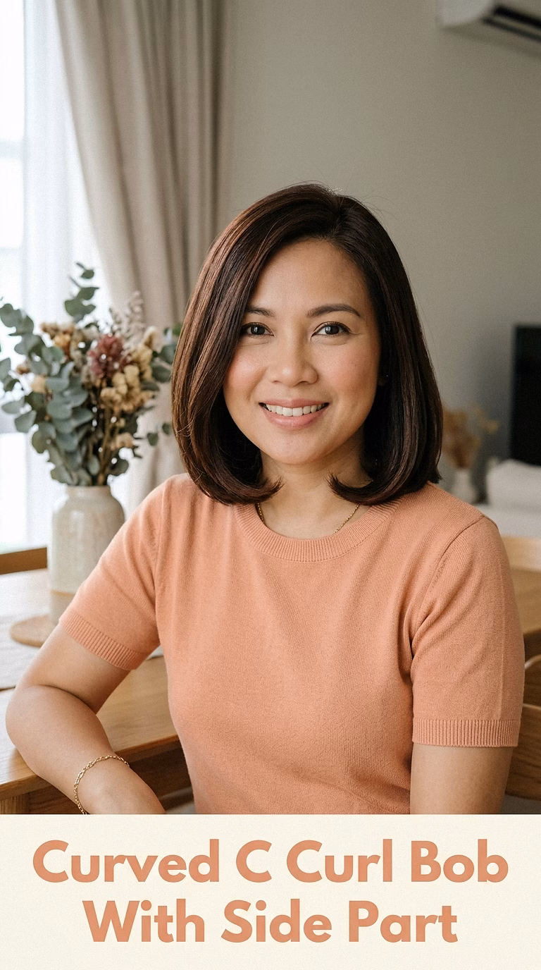 Curved C Curl Bob With Side Part