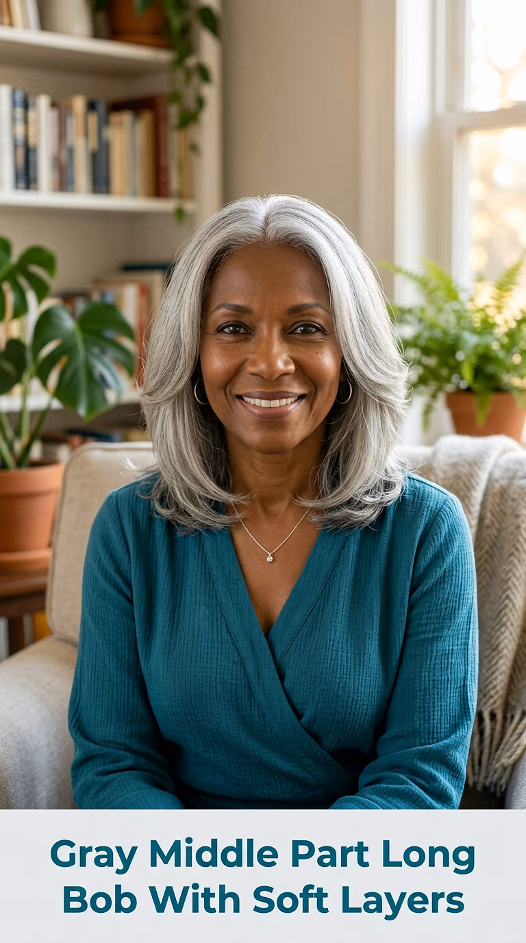Gray Middle Part Long Bob With Soft Layers