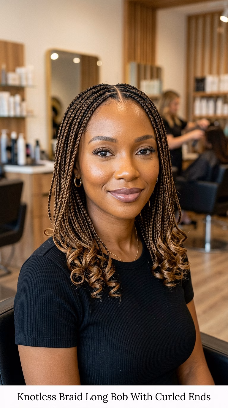 Knotless Braid Long Bob With Curled Ends