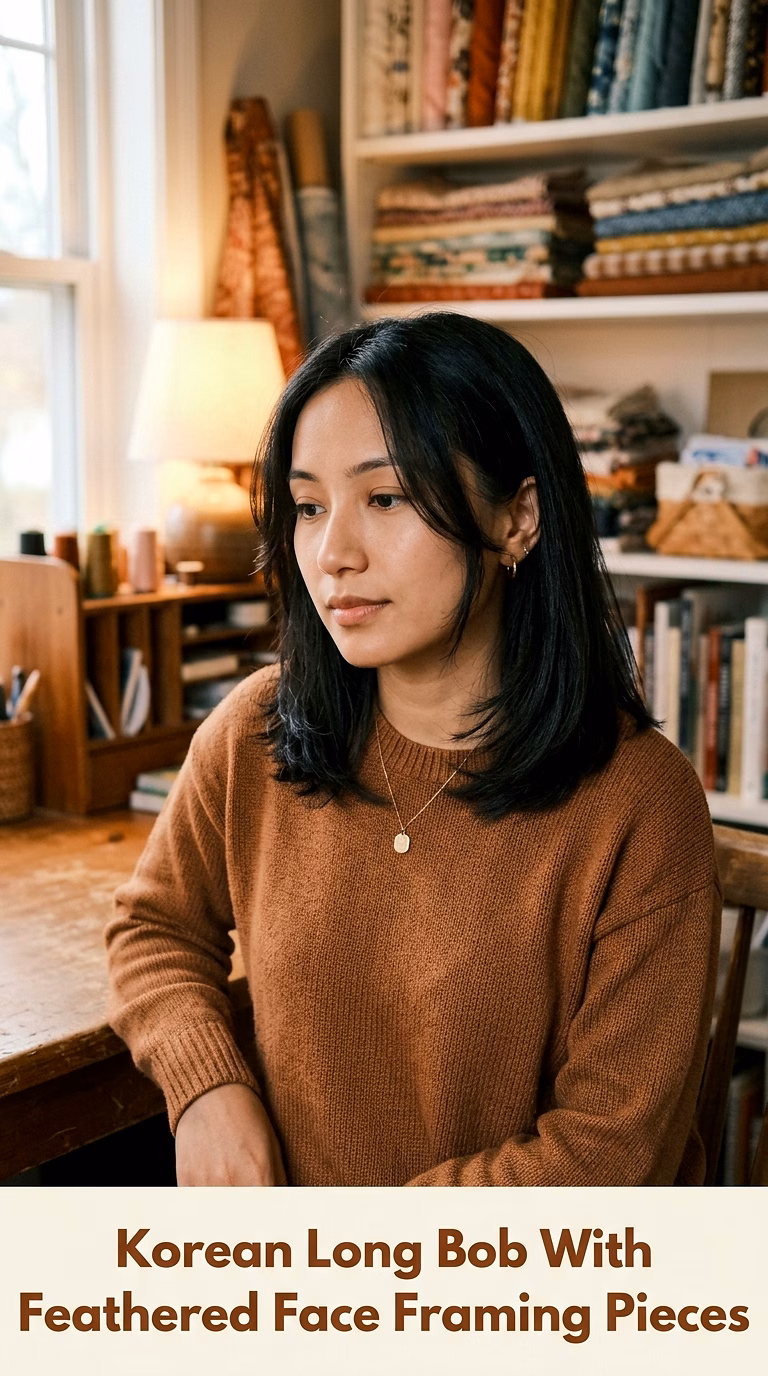 Korean Long Bob With Feathered Face Framing Pieces