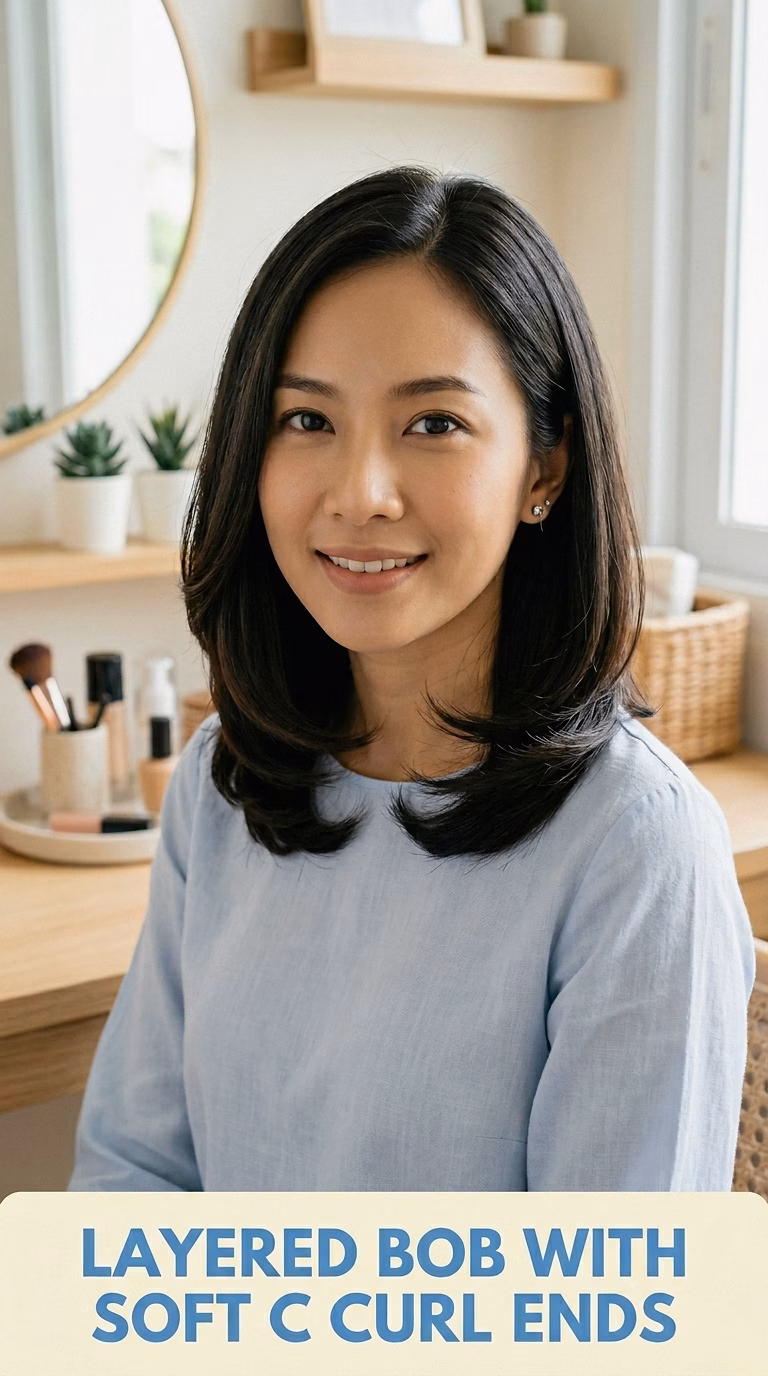 Layered Bob With Soft C Curl Ends