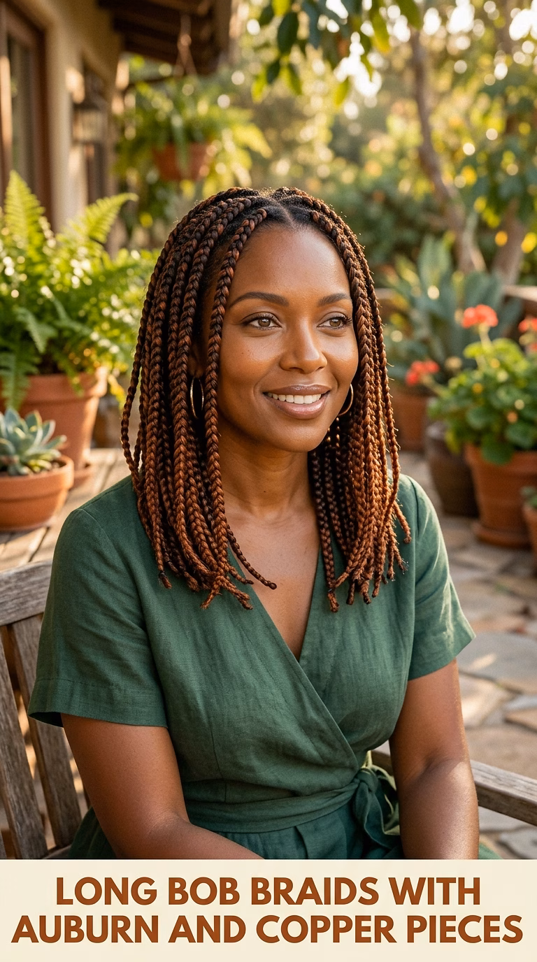 Long Bob Braids With Auburn And Copper Pieces