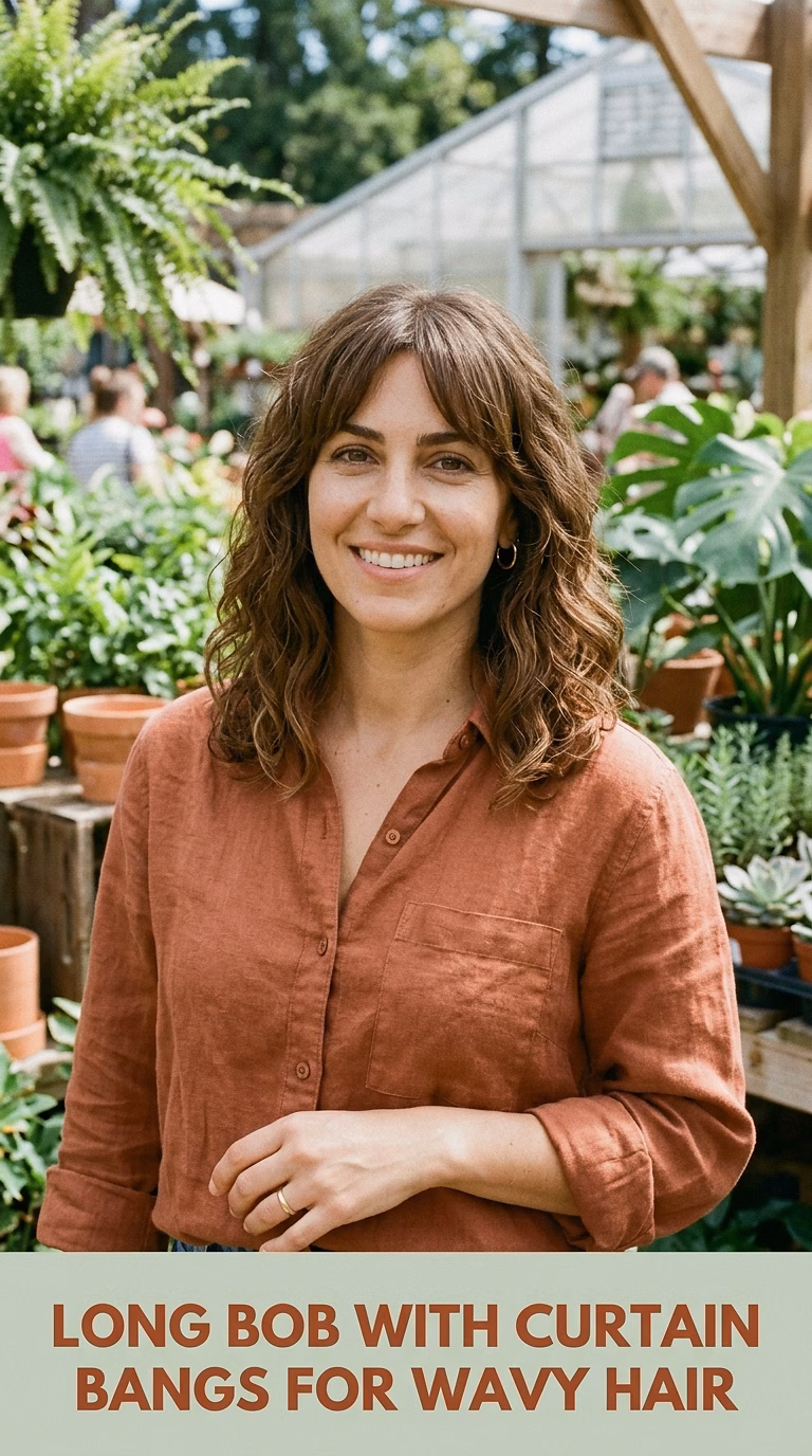 Long Bob With Curtain Bangs For Wavy Hair