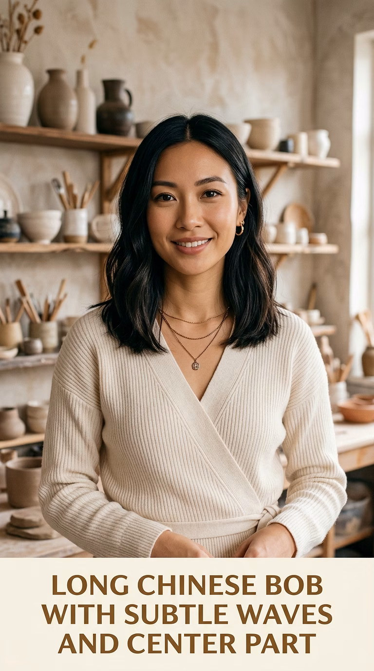 Long Chinese Bob With Subtle Waves And Center Part