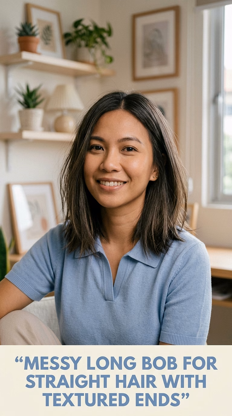 Messy Long Bob For Straight Hair With Textured Ends