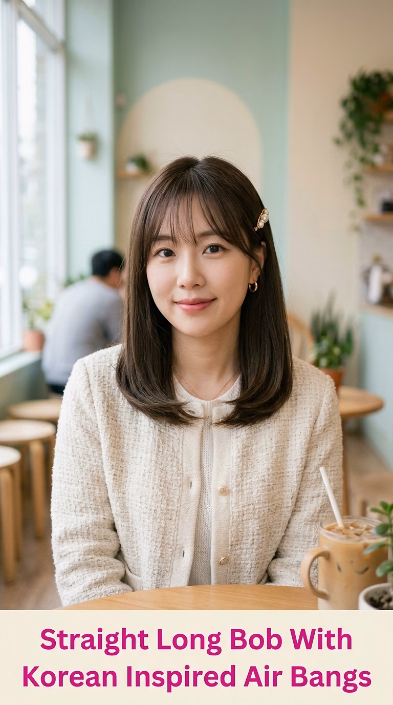 Straight Long Bob With Korean Inspired Air Bangs