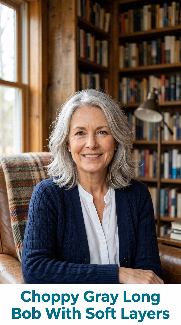 Choppy Gray Long Bob With Soft Layers