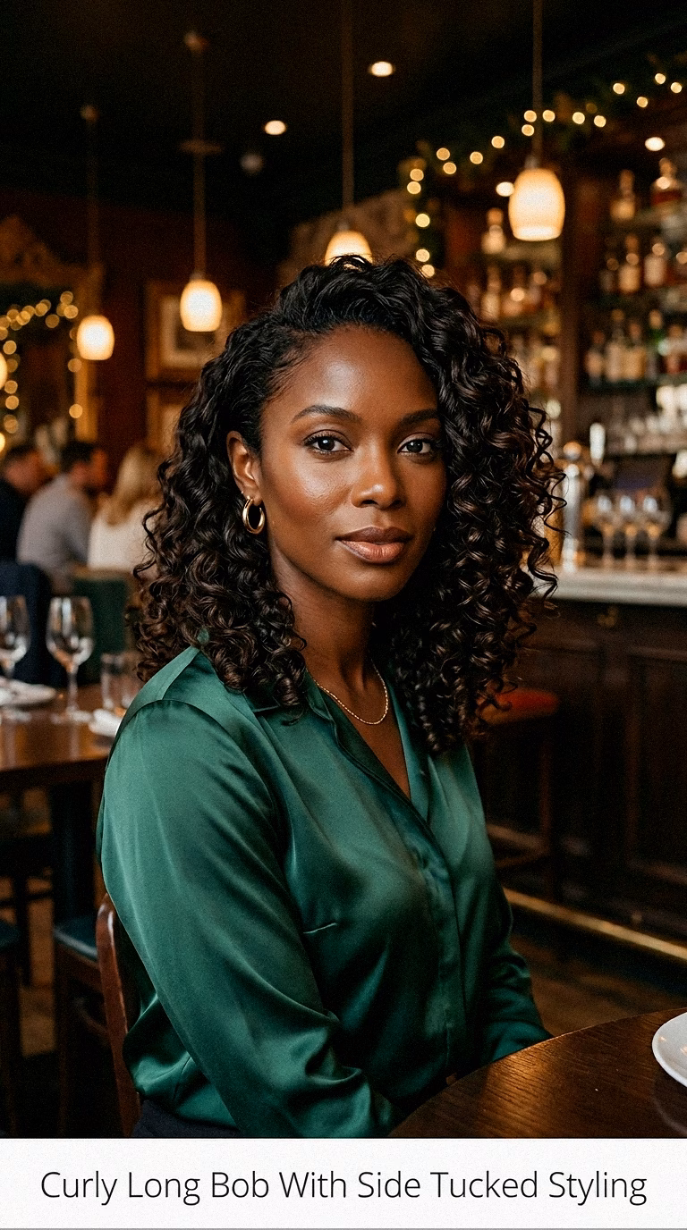 Curly Long Bob With Side Tucked Styling