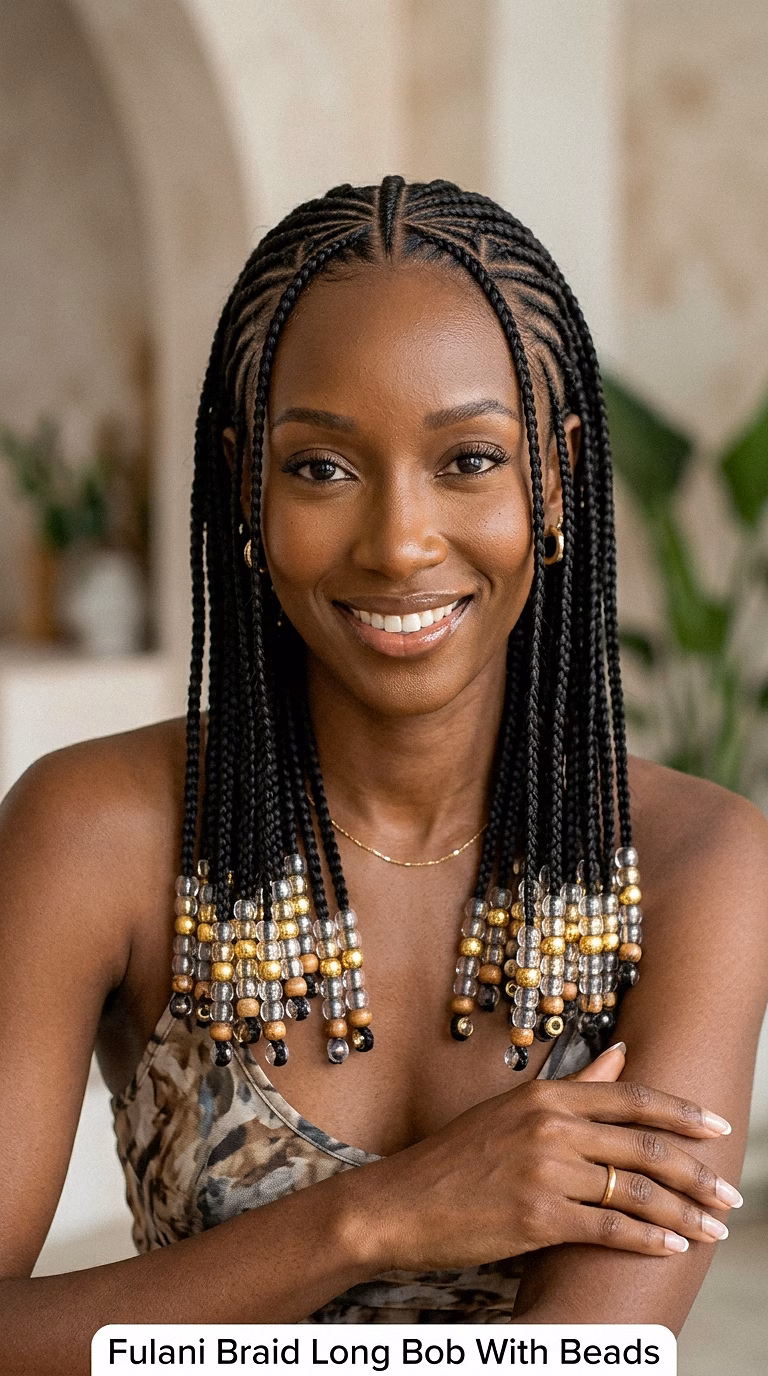 Fulani Braid Long Bob With Beads