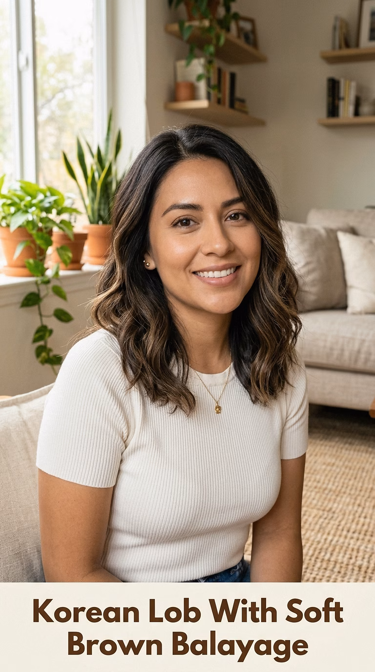 Korean Lob With Soft Brown Balayage
