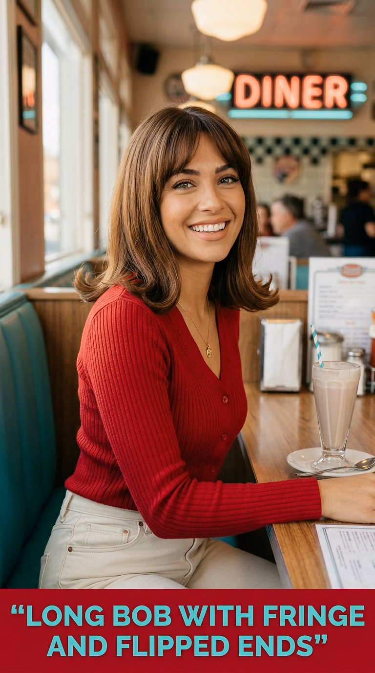 Long Bob With Fringe And Flipped Ends