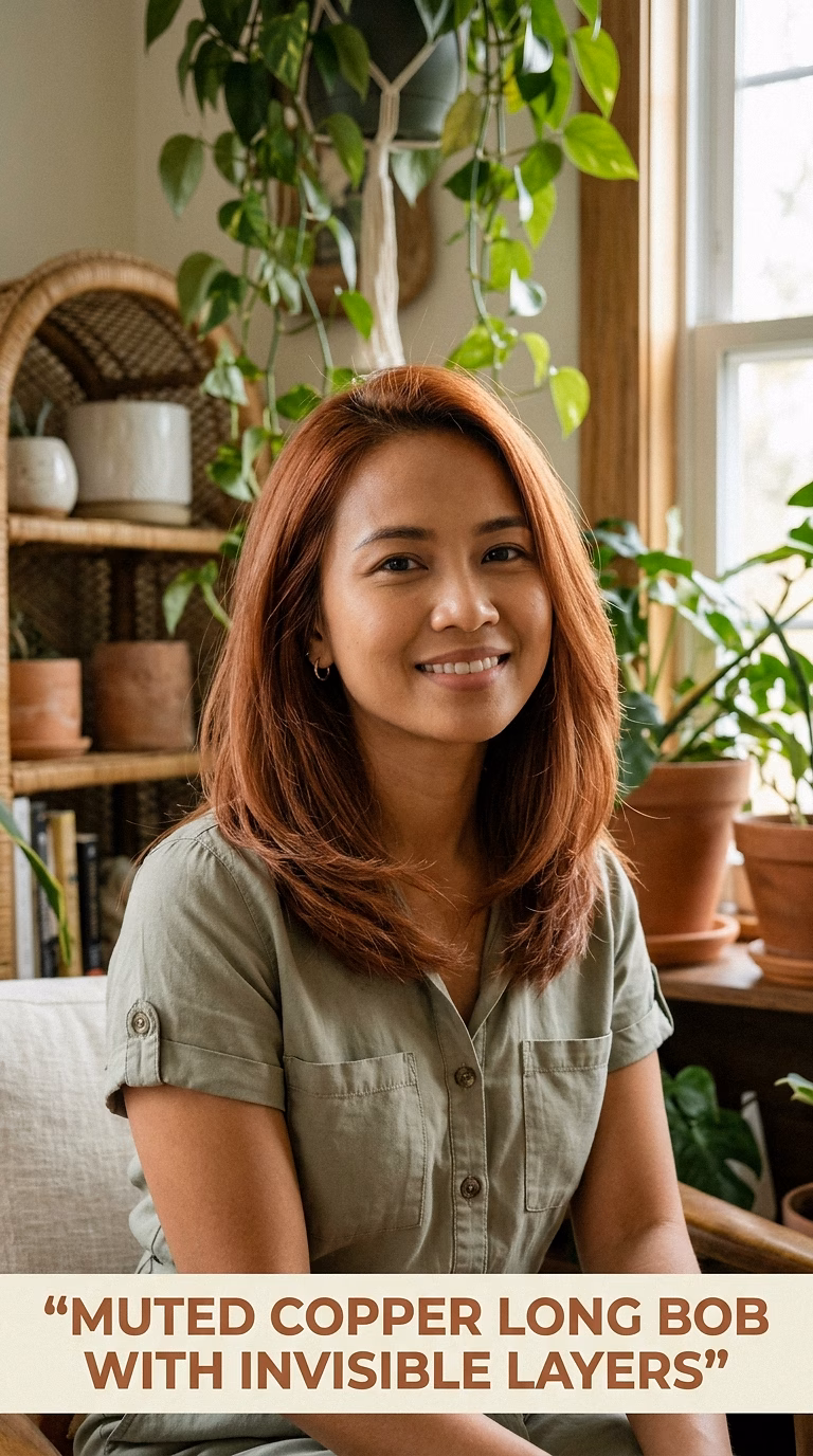 Muted Copper Long Bob With Invisible Layers