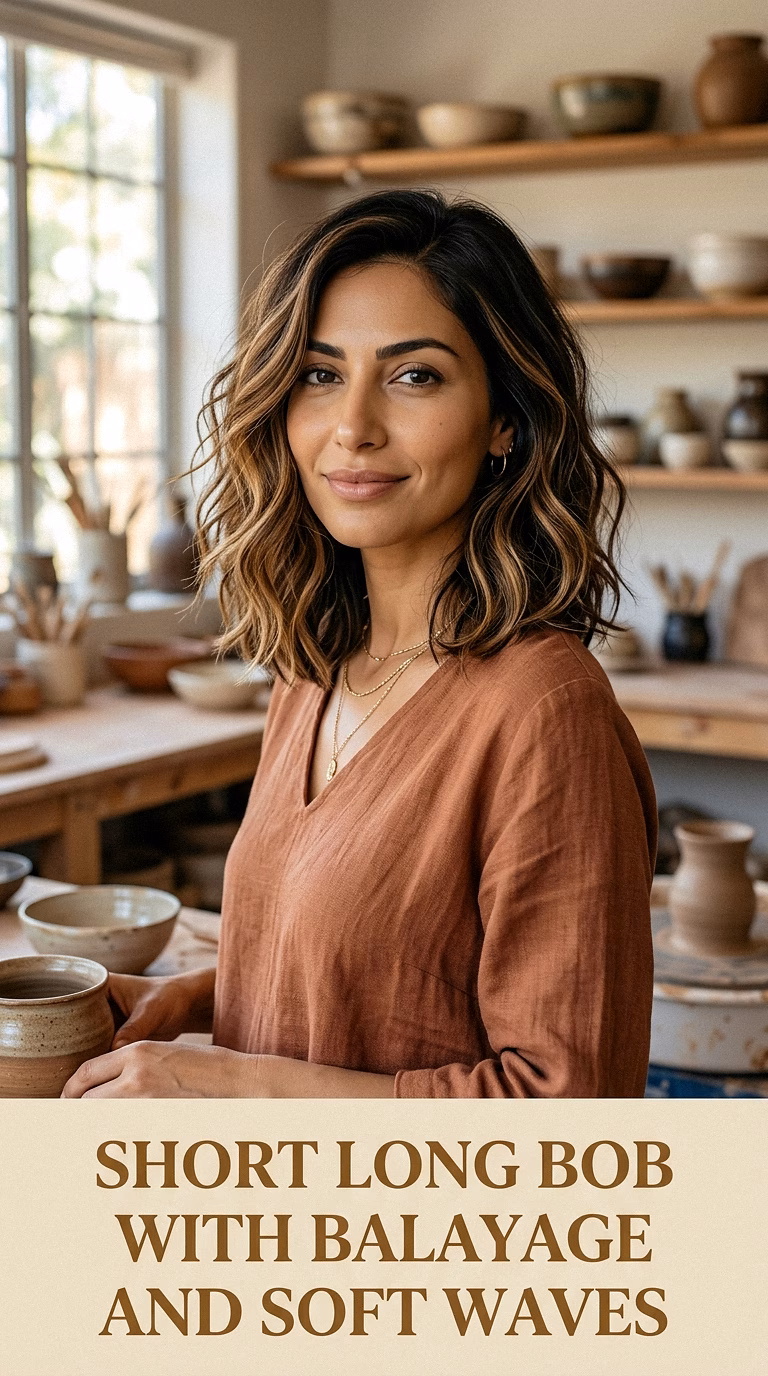 Short Long Bob With Balayage And Soft Waves