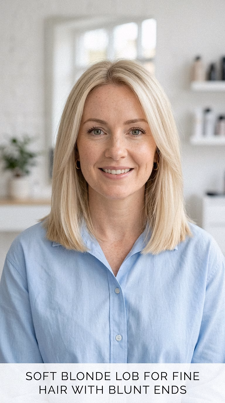 Soft Blonde Lob For Fine Hair With Blunt Ends
