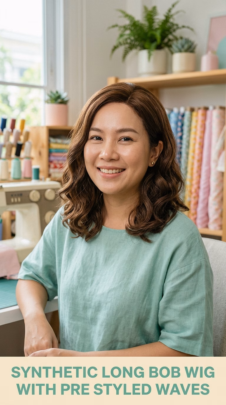 Synthetic Long Bob Wig With Pre Styled Waves